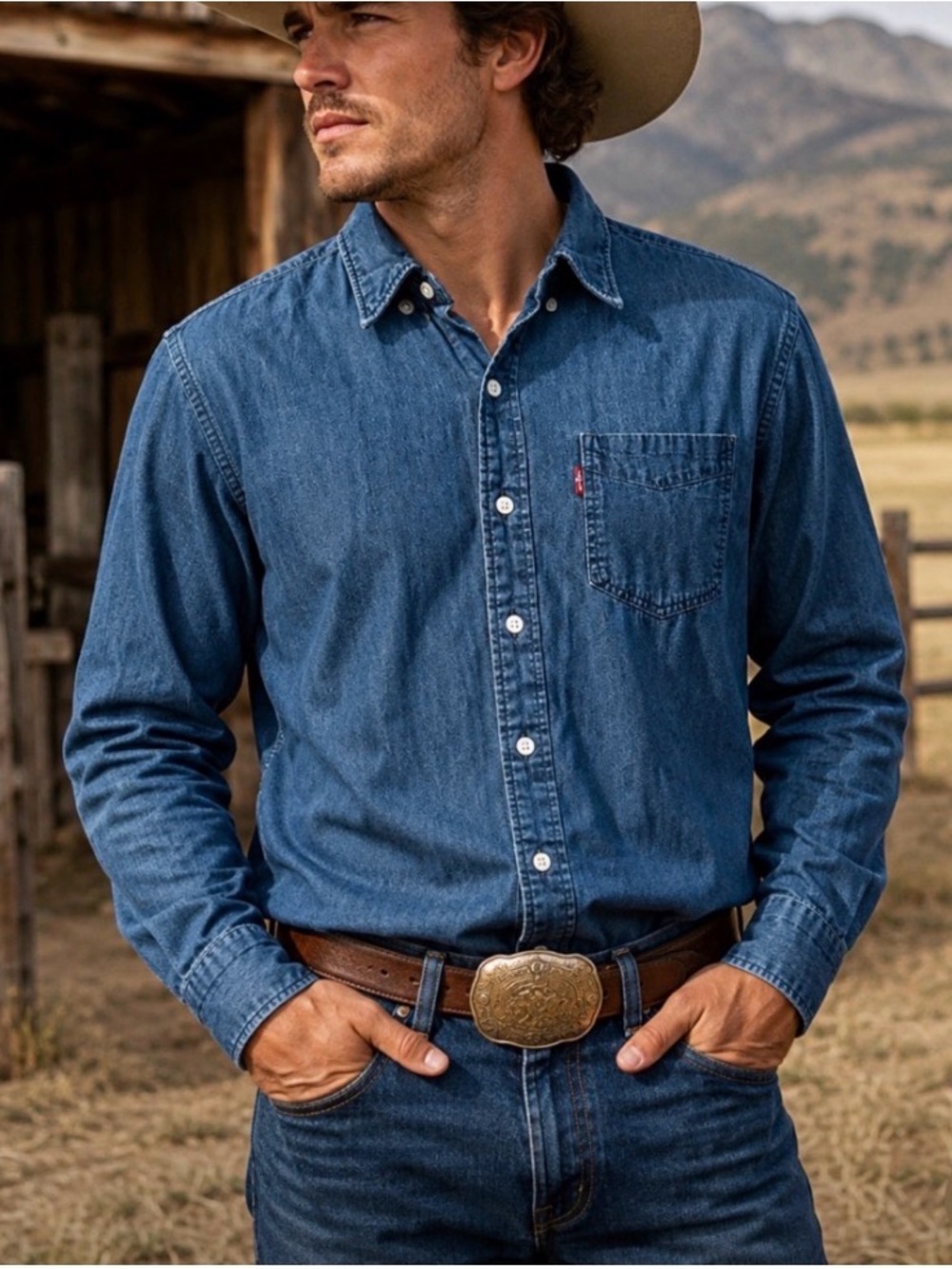 Levi’s Denim Button Down Shirt 100% Cotton western workwear Americana classic S